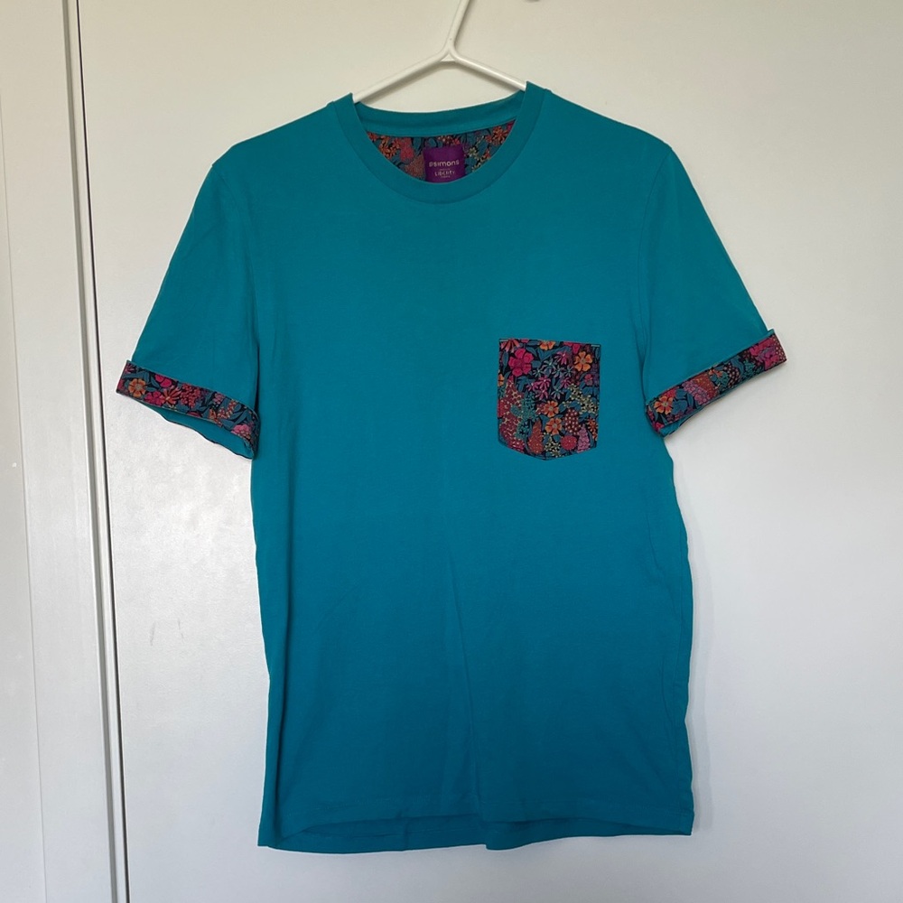 💫SIMONS Teal Floral Pocket Tee Small